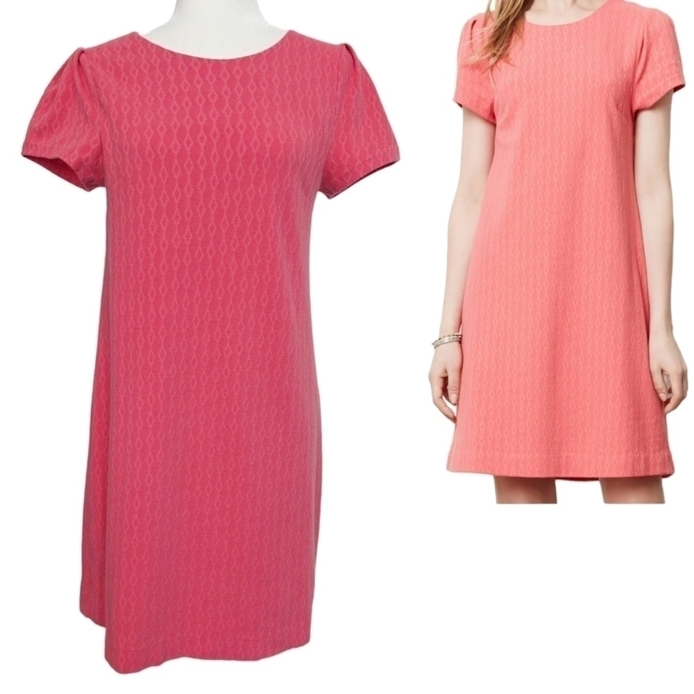 Maeve Anthropologie Coral Pink Diamond Geo Pattern Short Sleeve Shift Dress